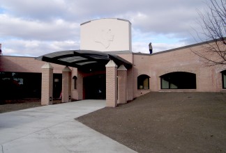 Newly remodeled entrance of Clear Lake Middle School in Clear Lake, IA.